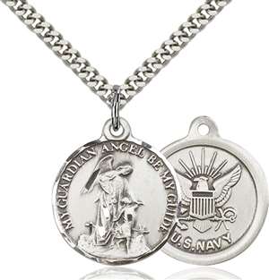 0341SS6/24S <br/>Sterling Silver Guardian Angel / Navy Pendant