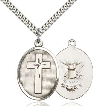 0783SS6/24S <br/>Sterling Silver Cross / Navy Pendant