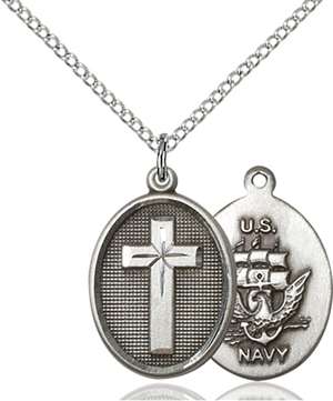 0883SS6/18SS <br/>Sterling Silver Cross / Navy Pendant