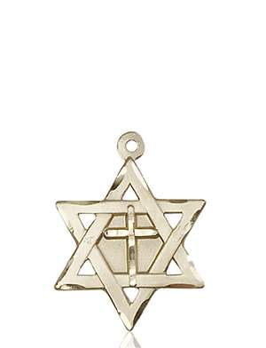 1210YKT <br/>14kt Gold Star of David W/ Cross Medal