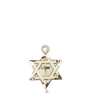 1211YKT <br/>14kt Gold Star of David W/ Cross Medal