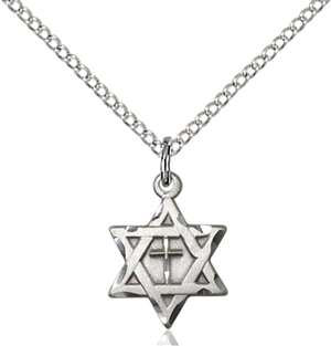 1211YSS/18SS <br/>Sterling Silver Star of David W/ Cross Pendant