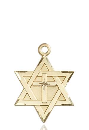 1212YKT <br/>14kt Gold Star of David W/ Cross Medal