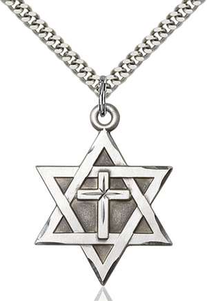 1212YSS/24S <br/>Sterling Silver Star of David W/ Cross Pendant