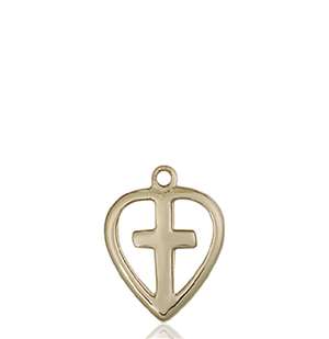 1709KT <br/>14kt Gold Heart / Cross Medal