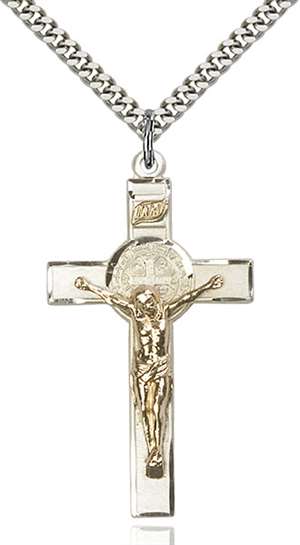 2645GF/SS/24S <br/>Two-Tone GF/SS St. Benedict Crucifix Pendant