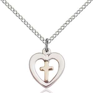 3147GF/SS/18SS <br/>Two-Tone GF/SS Heart / Cross Pendant