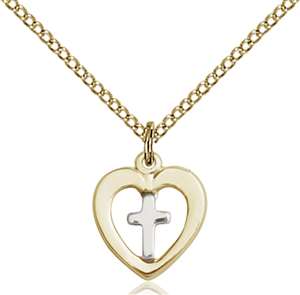 3147SS/GF/18GF <br/>Two-Tone SS/GF Heart / Cross Pendant