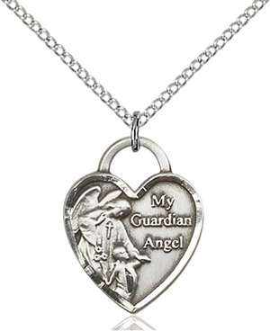 3202SS/18SS <br/>Sterling Silver Guardian Angel Heart Pendant