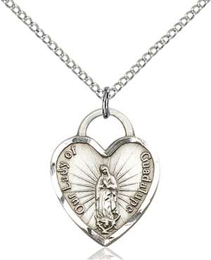 3209PLSS/18SS <br/>Sterling Silver O/L of Guadalupe Heart Pendant