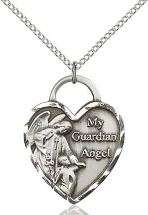 3302SS/18SS <br/>Sterling Silver Guardian Angel Heart Pendant