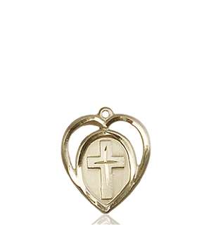 4132KT <br/>14kt Gold Heart / Cross Medal