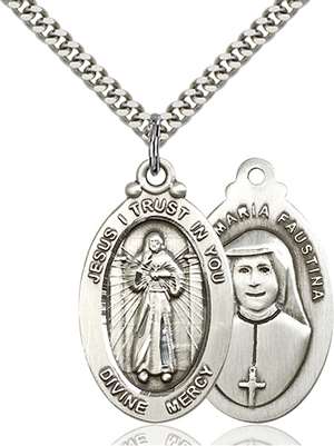4145DMSS/24S <br/>Sterling Silver Divine Mercy Pendant