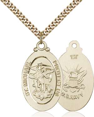 4145RGF6/24G <br/>Gold Filled St. Michael / Navy Pendant