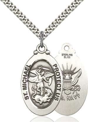 4145RSS6/24S <br/>Sterling Silver St. Michael / Navy Pendant