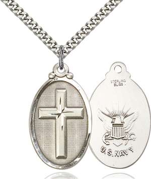 4145YSS6/24S <br/>Sterling Silver Cross / Navy Pendant