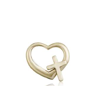 4207KT <br/>14kt Gold Heart / Cross Medal
