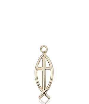 4251KT <br/>14kt Gold Fish / Cross Medal