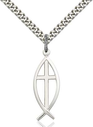 4252SS/24S <br/>Sterling Silver Fish Cross Pendant