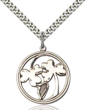 5104SS/24S <br/>Sterling Silver IRISH SHAMROCK / HARP Pendant