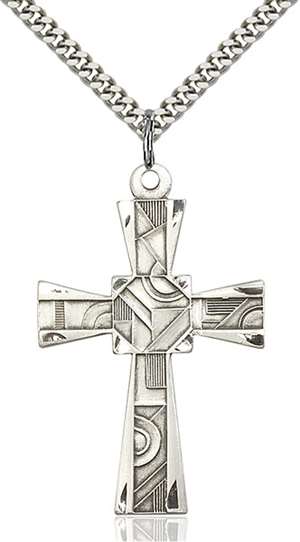 6032SS/24S <br/>Sterling Silver Mosaic Cross Pendant