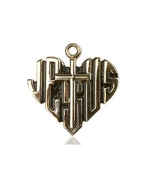 6042KT <br/>14kt Gold Heart of Jesus / Cross Medal