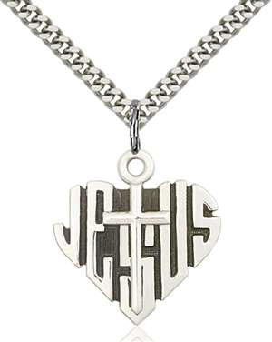 6042SS/24S <br/>Sterling Silver Heart of Jesus / Cross Pendant