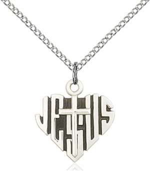 6043SS/18SS <br/>Sterling Silver Heart of Jesus / Cross Pendant