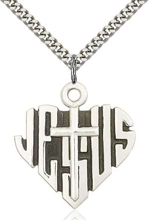 6044SS/24S <br/>Sterling Silver Heart of Jesus / Cross Pendant