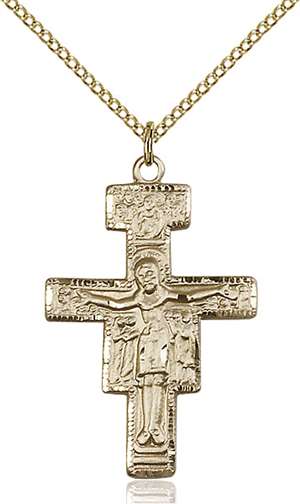6077GF/18GF <br/>Gold Filled San Damiano Crucifix Pendant