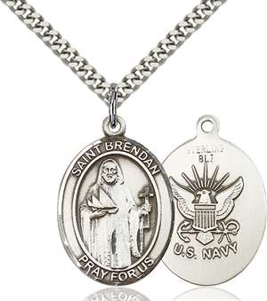 St. Brendan the Navigator/ Navy Medal<br/>7018 Oval, Sterling Silver