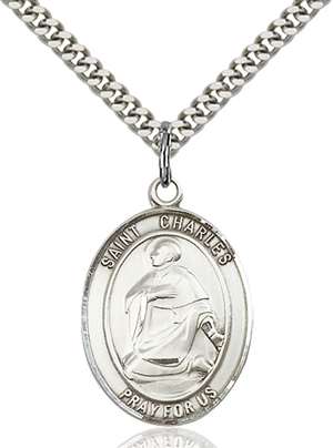St. Charles Borromeo Medal<br/>7020 Oval, Sterling Silver