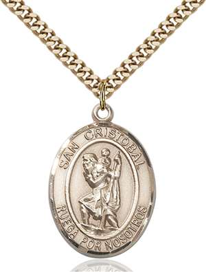 San Cristobal Medal<br/>7022 Spanish, Oval, Gold Filled