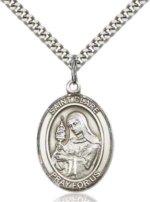 St. Clare of Assisi Medal<br/>7028 Oval, Sterling Silver