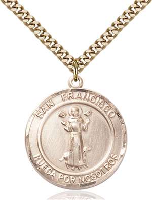 San Francis of Assisi Medal<br/>7036 Spanish, Round, Gold Filled