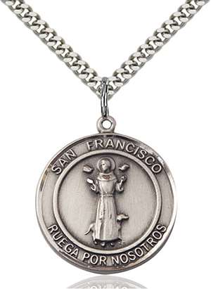 San Francis of Assisi Medal<br/>7036 Spanish, Round, Sterling Silver