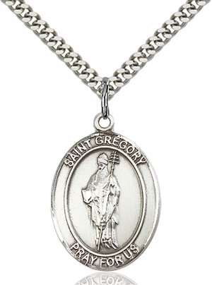 St. Gregory the Great Medal<br/>7048 Oval, Sterling Silver