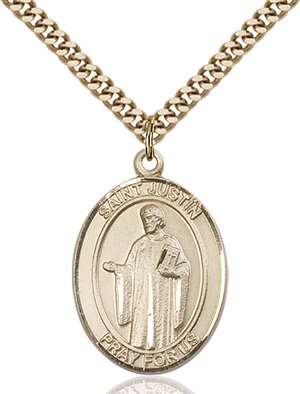 St. Justin Medal<br/>7052 Oval, Gold Filled