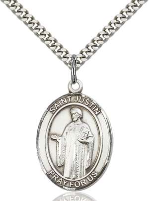 St. Justin Medal<br/>7052 Oval, Sterling Silver