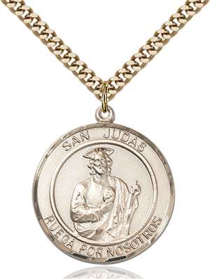 San Judas Medal<br/>7060 Spanish, Round, Gold Filled