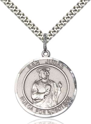 San Judas Medal<br/>7060 Spanish, Round, Sterling Silver