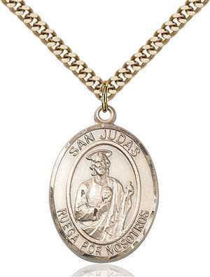 San Judas Medal<br/>7060 Spanish, Oval, Gold Filled