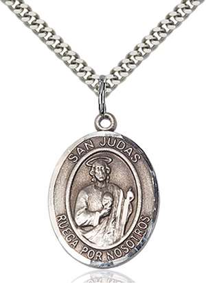 San Judas Medal<br/>7060 Spanish, Oval, Sterling Silver