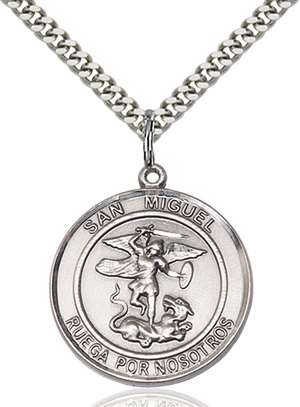 San Miguel Arcangel Medal<br/>7076 Spanish, Round, Sterling Silver