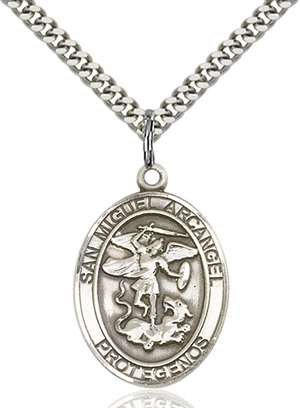 San Miguel Arcangel Medal<br/>7076 Spanish, Oval, Sterling Silver