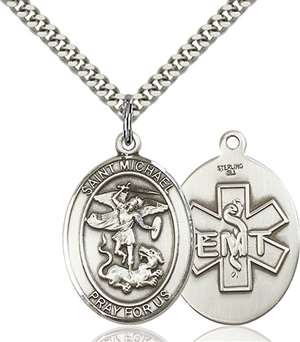 St. Michael the Archangel / EMT Medal<br/>7076 Oval, Sterling Silver