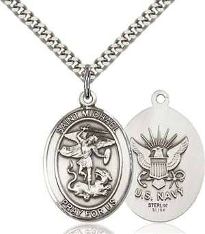 St. Michael the Archangel / Navy Medal<br/>7076 Oval, Sterling Silver