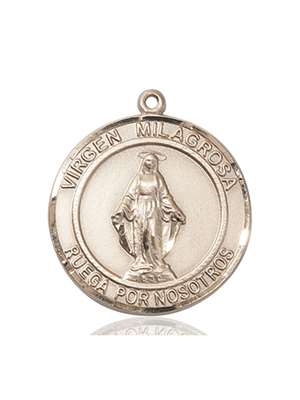 Virgen Milagrosa Medal<br/>7078 Spanish, Round, 14kt Gold