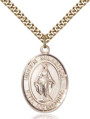 Virgen Milagrosa Medal<br/>7078 Spanish, Oval, Gold Filled