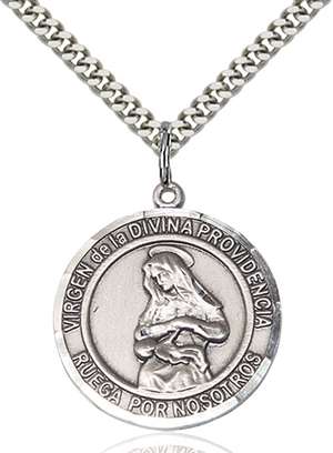 Virgen Divina Providencia Medal<br/>7087 Spanish, Round, Sterling Silver
